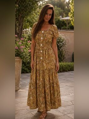 NWT Beautiful Boho Figueroa & Flower Floral Tiered Maxi Dress New L